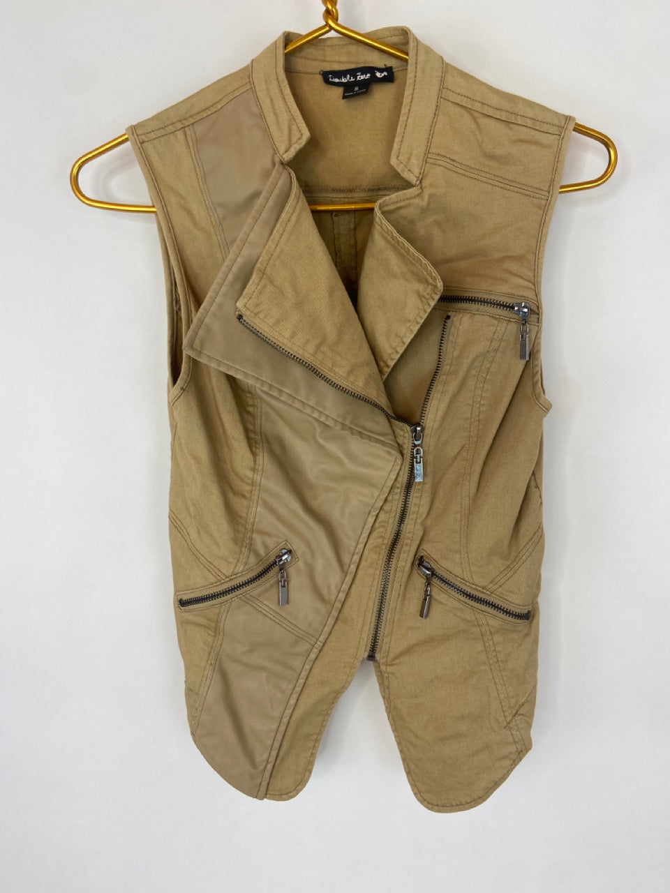 Khaki Vest with Faux Leather Detail- S