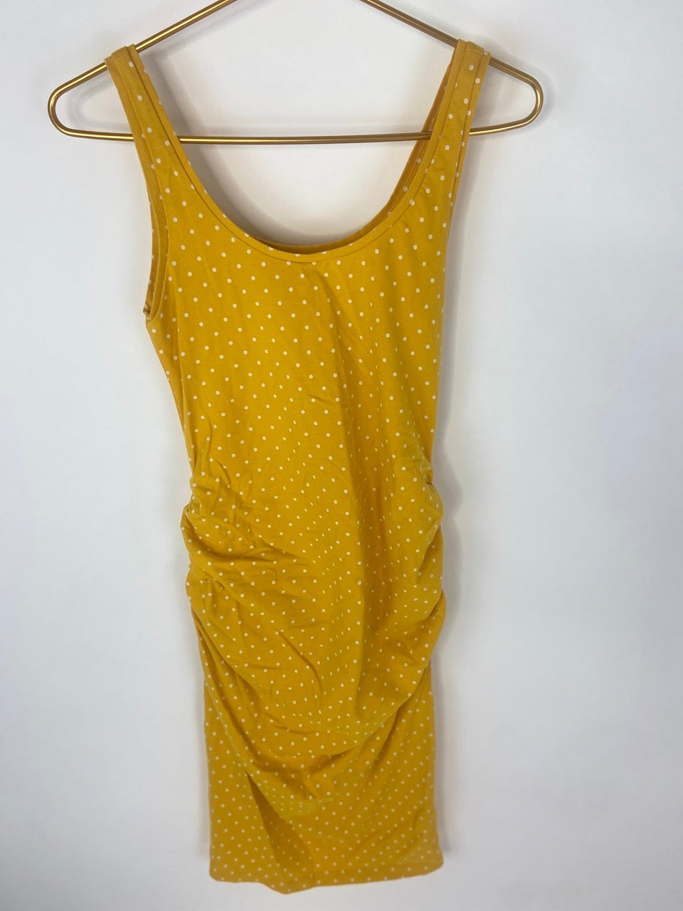 Yellow Polka Dot Fitted Maternity Dress- XS