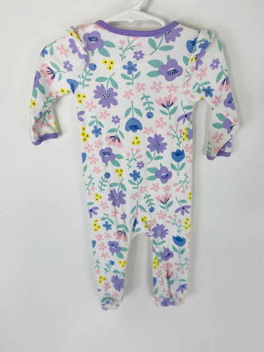 Pastel Floral Sleeper with Ruffle Shoulders- 9 Months