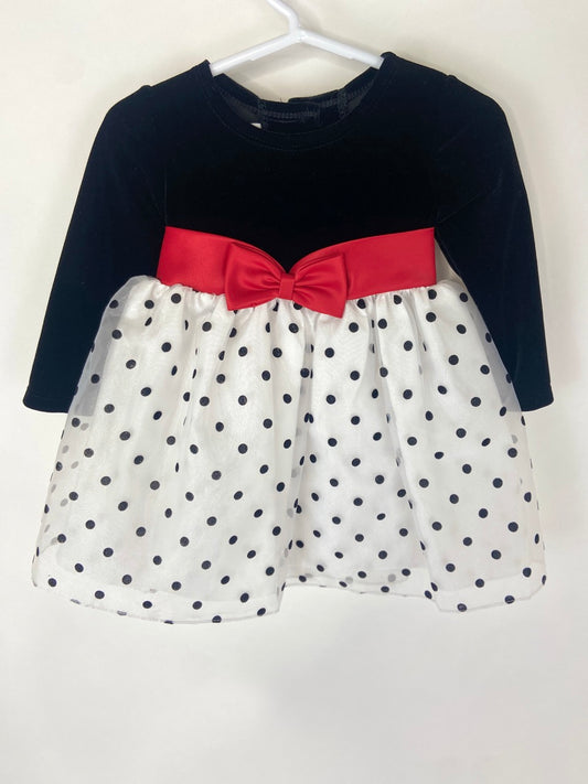 Black and White Polka-dot Holiday Dress - 12 Months