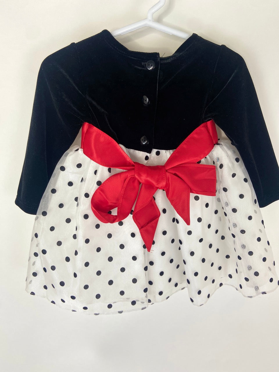 Black and White Polka-dot Holiday Dress - 12 Months