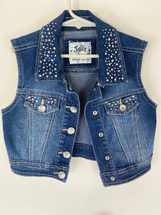 Justice Rhinestone Studded Denim Vest- S (6/7)