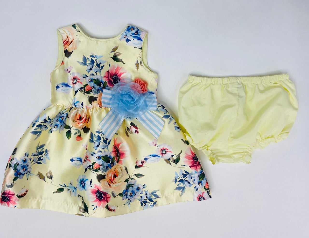 Yellow Floral Spring Dress with Bloomers- 6/9 Months