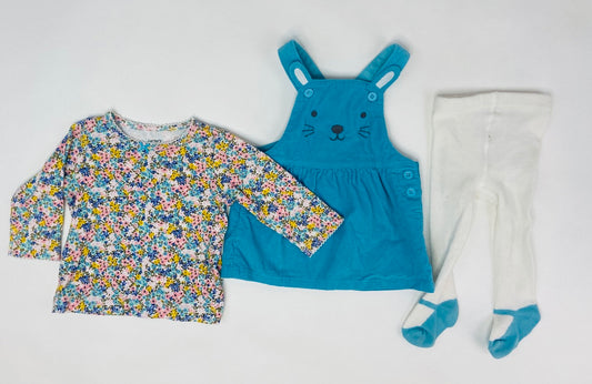 Blue Bunny Overall Dress Three Piece Outfit- 6 Months