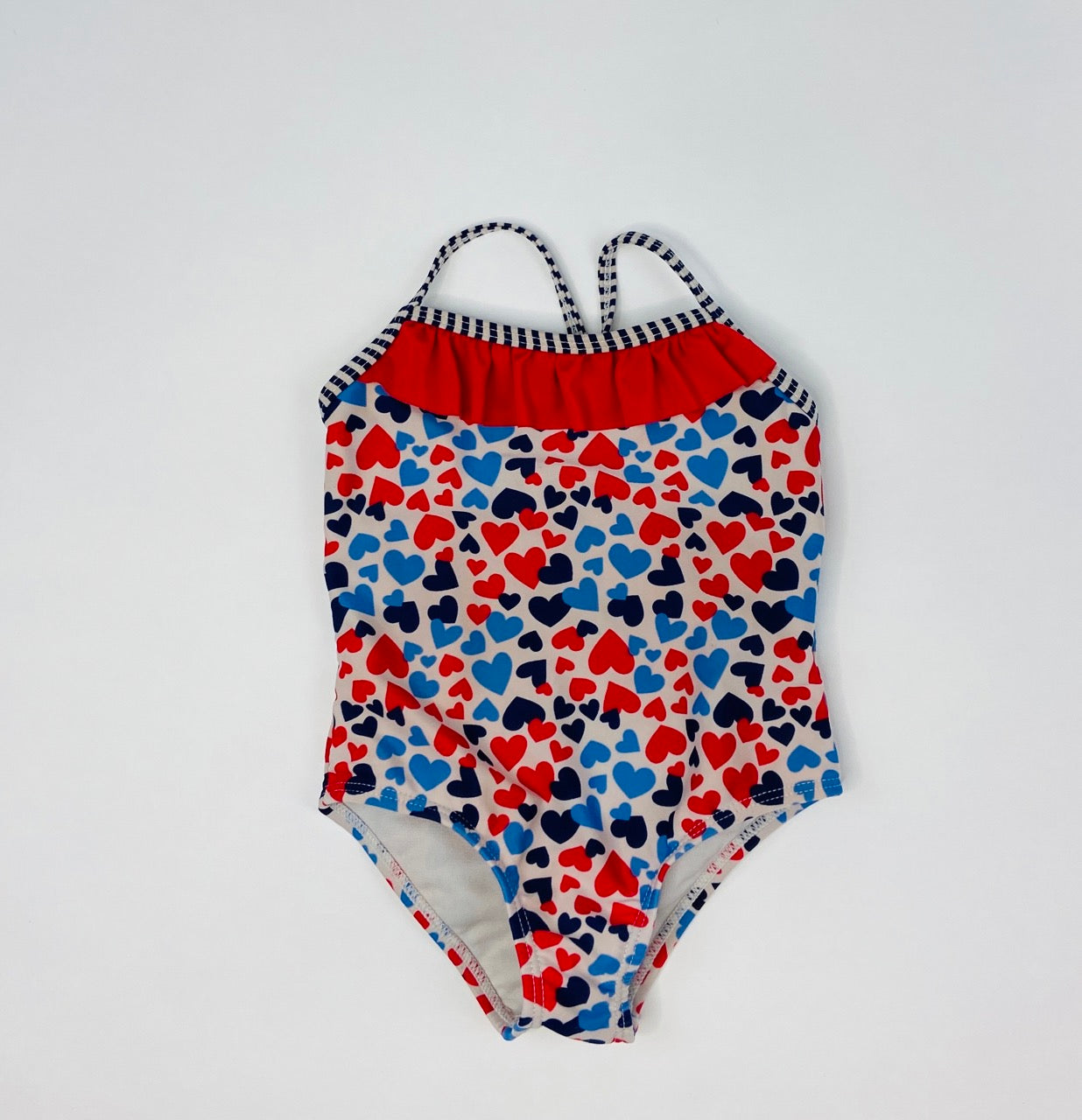 Red, White and Blue Hearts One Piece Swimsuit- 24 Months