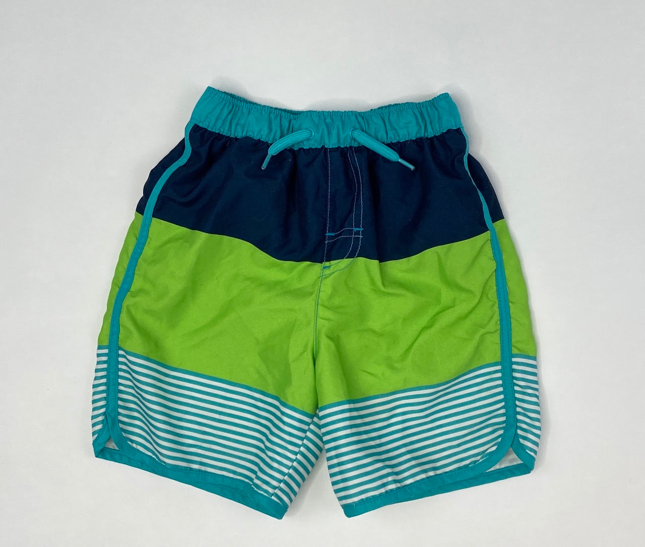 Green and Blue Striped Swim Trunks- 4T