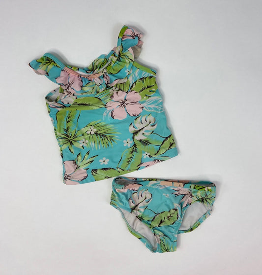 Light Blue and Blush Pink Tropical Two Piece Tankini Swimsuit- 3T