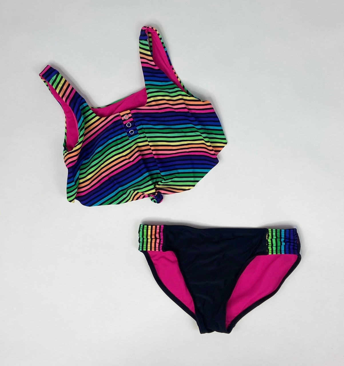 Colorful Striped Two Piece Swimsuit- Youth L (10/12)