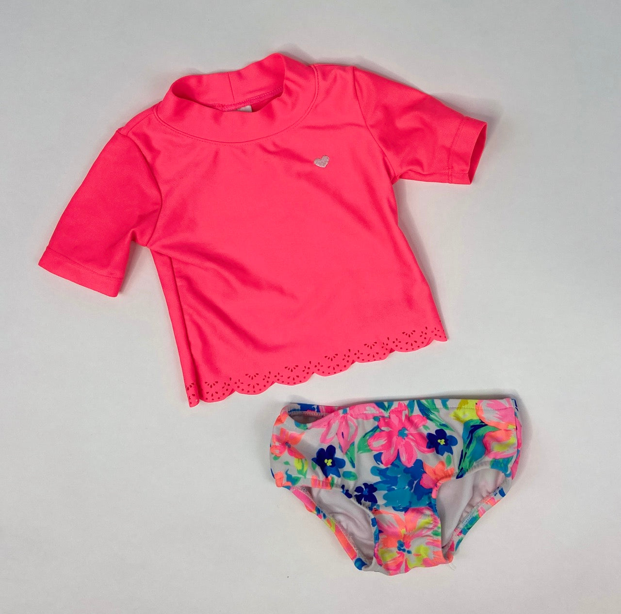 Floral Botton Short Sleeve Two Piece Swimsuit- 6/9 Months