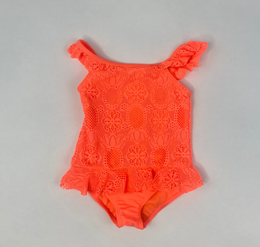 Neon Orange Crocheted One Piece Swimsuit- 3T