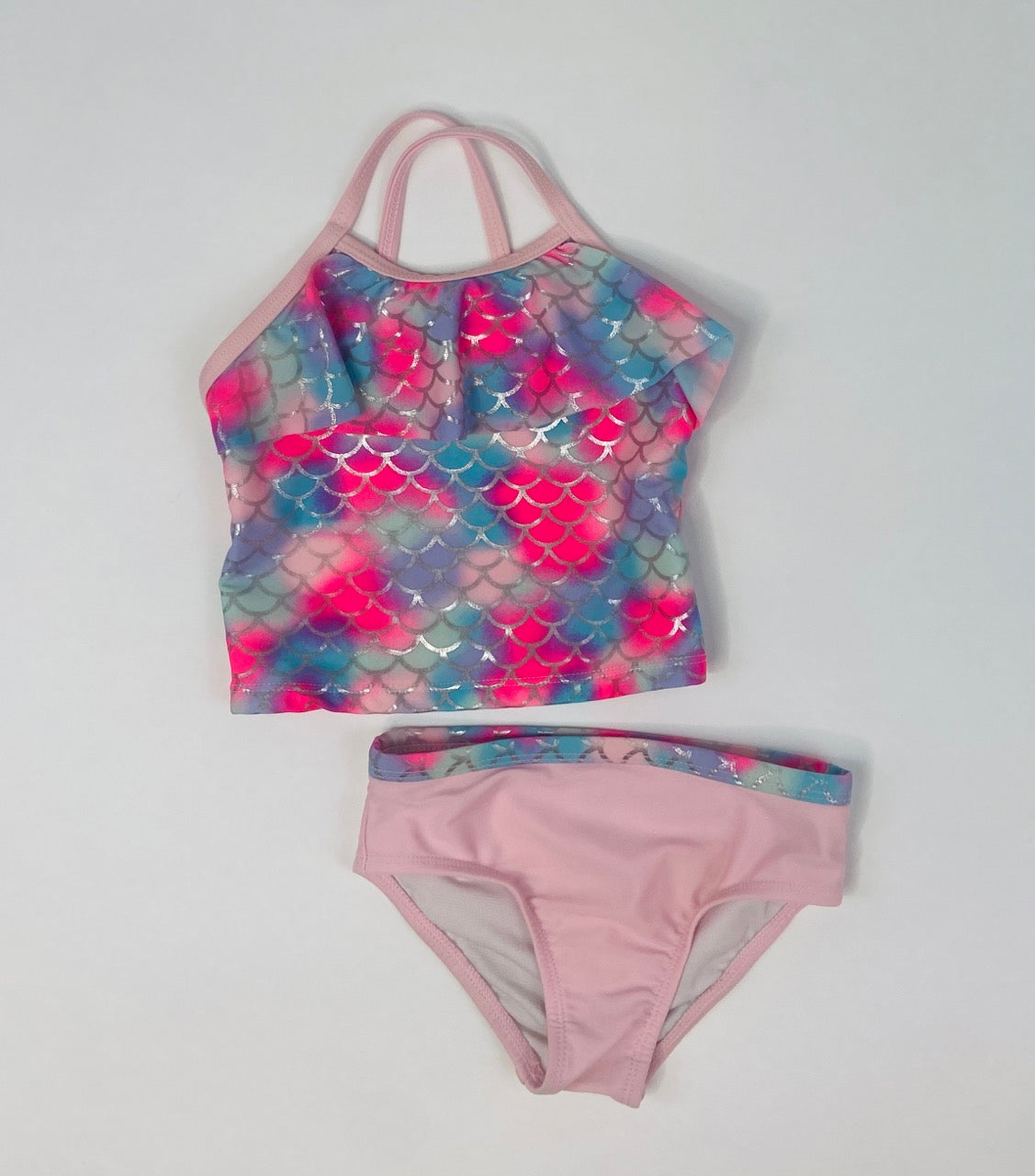 Pastel Pink Mermaid Two Piece Tankini Swimsuit- 2T