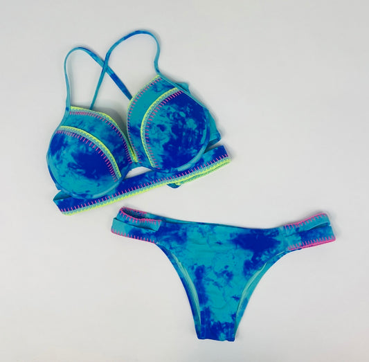 Shade and Shore Blue Tie-Dye Two Piece Bikini- Top 36D, Bottom- L