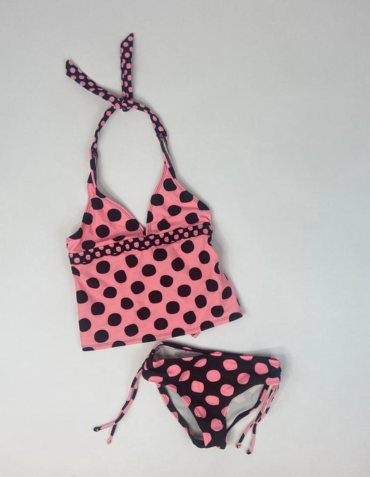 Pink and Brown Polka Dot Two Piece Open Back Tankini- 7