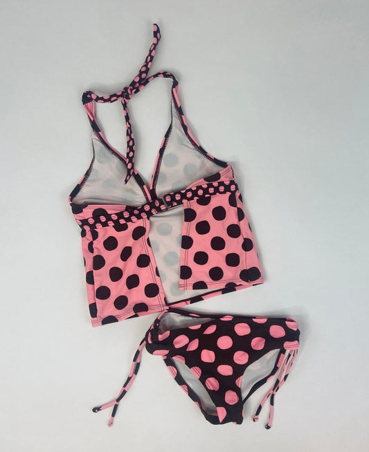 Pink and Brown Polka Dot Two Piece Open Back Tankini- 7