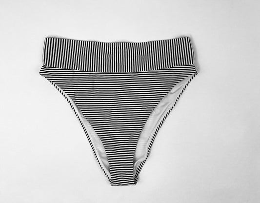 Aerie, Black and White Striped High Wasted Swimsuit Bottom- M