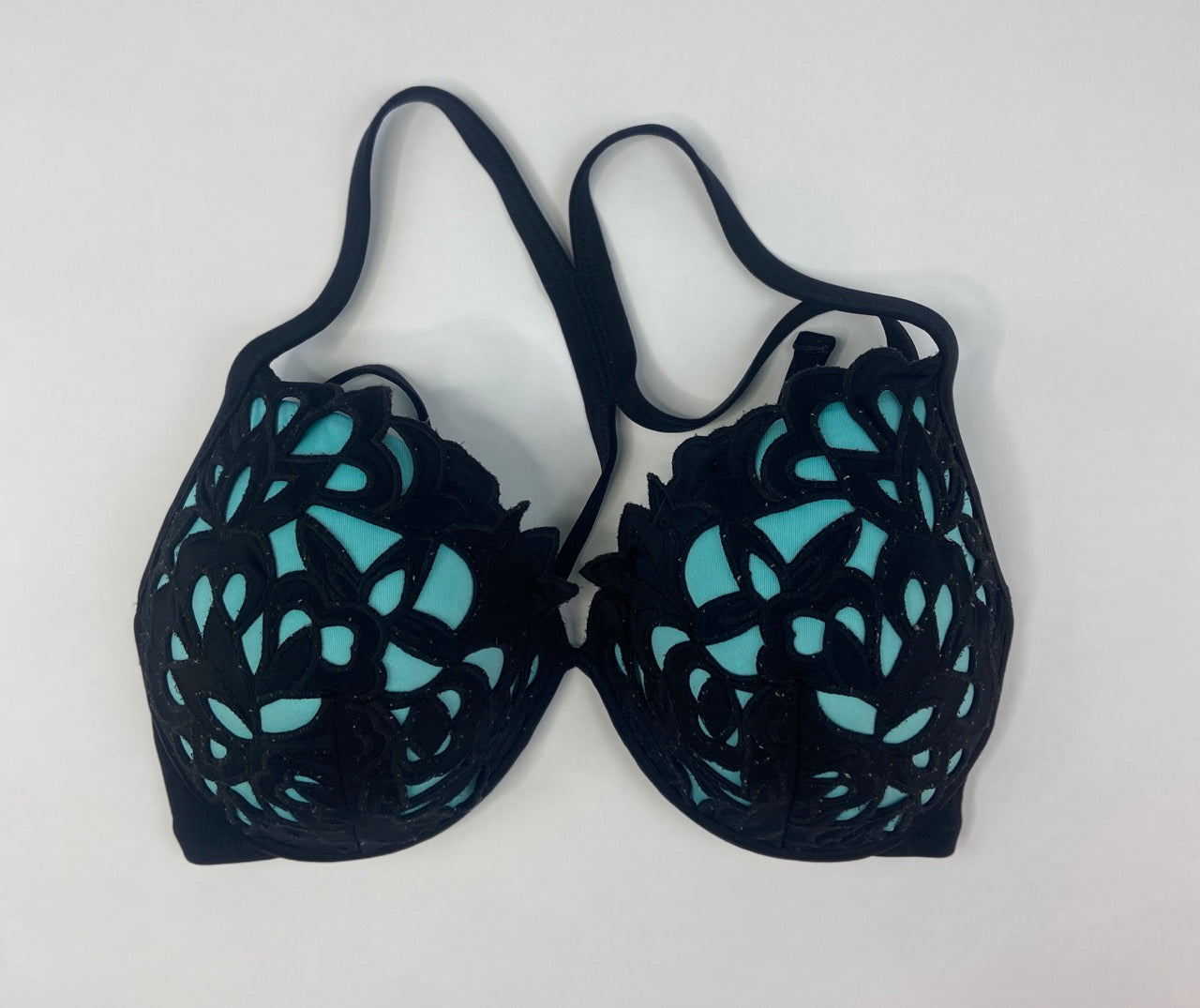 Shade & Shore Blue with Black Large Lace Swimsuit Top- 38D
