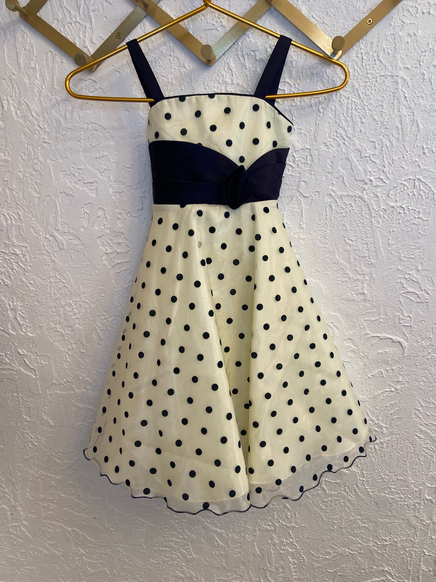 Cream and Navy Polka Dot Dress- Youth M (8)