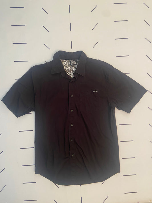Black Short Sleeve Button Up- Youth M