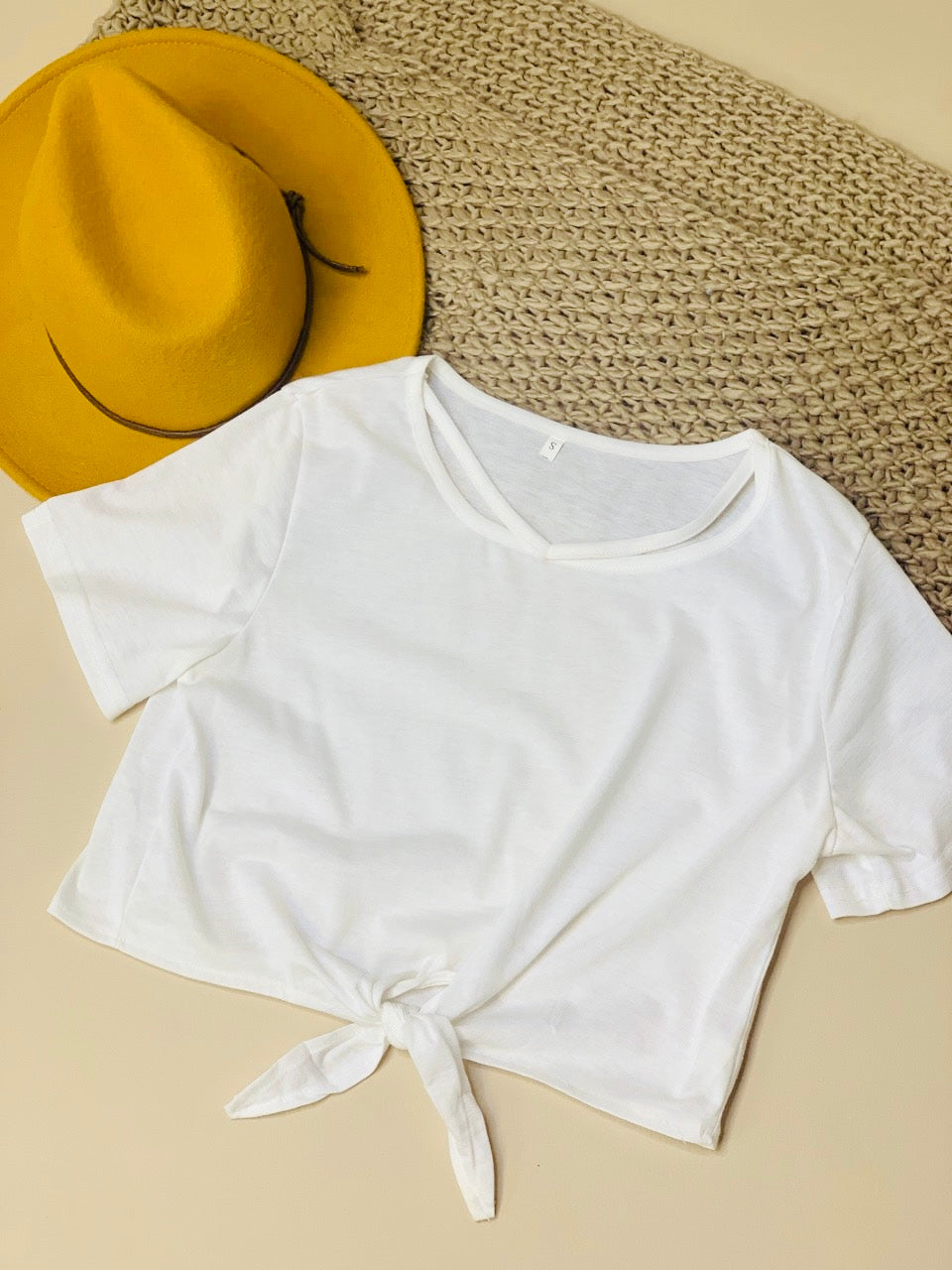 White Knot Front Cutout Crop Top
