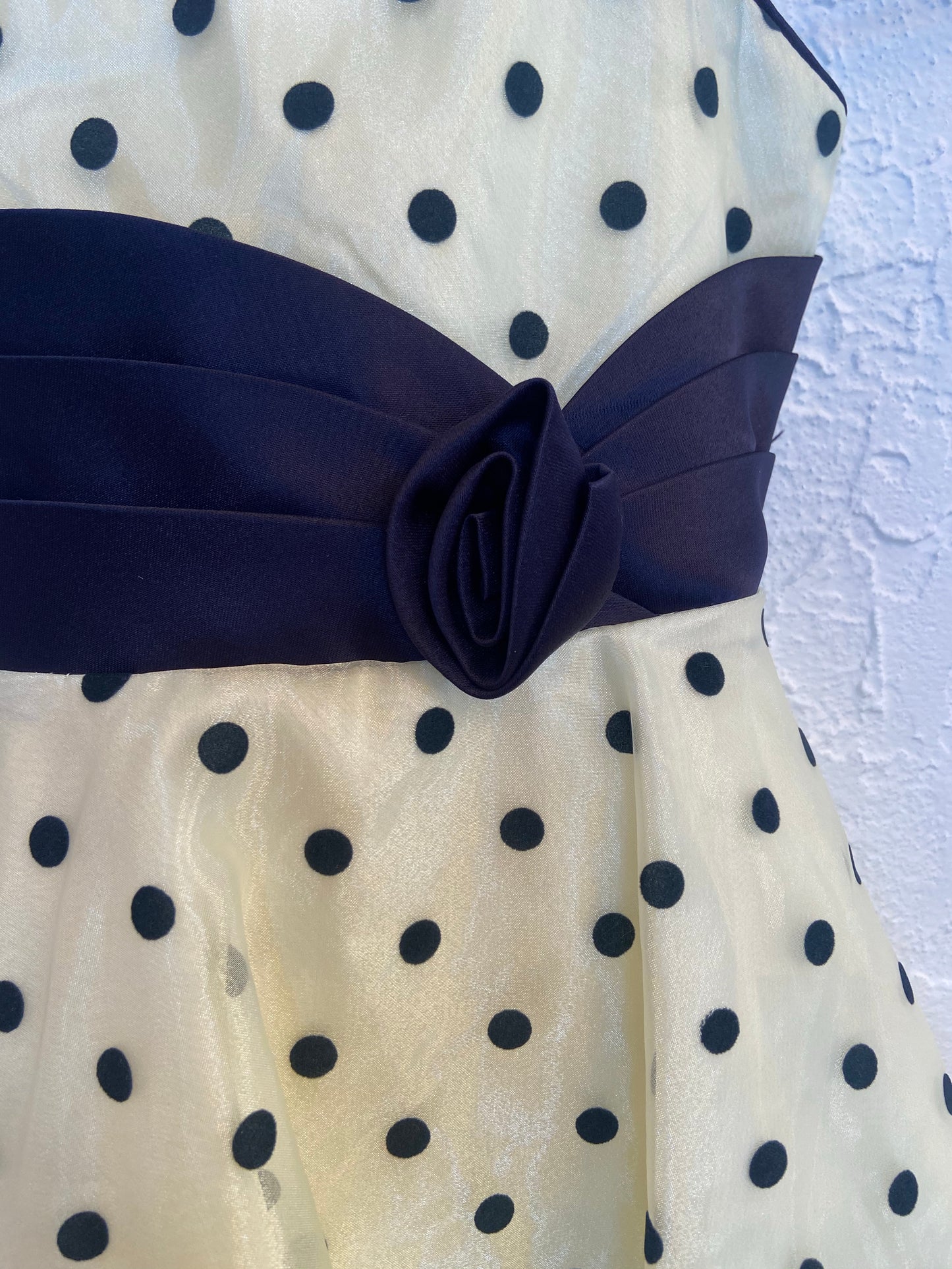 Cream and Navy Polka Dot Dress- Youth M (8)