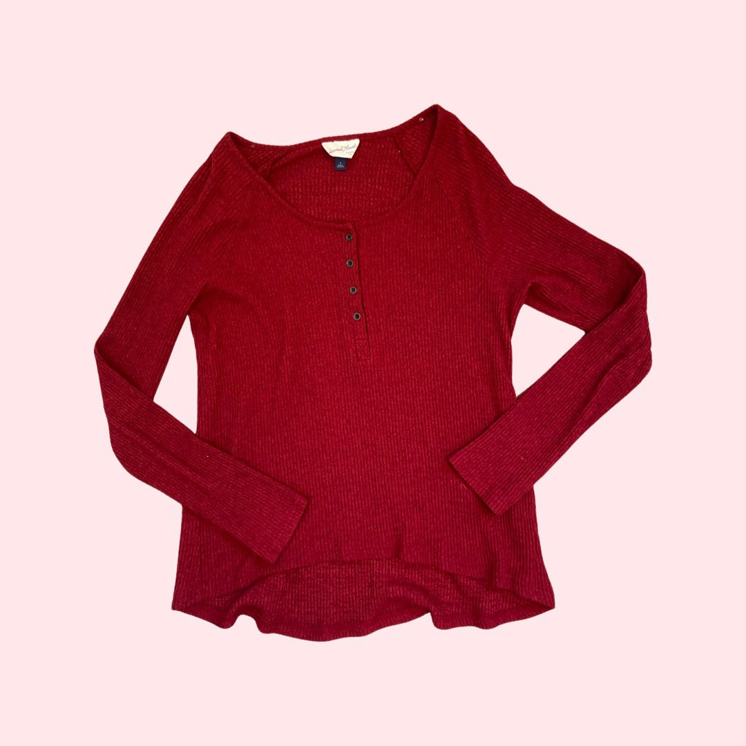 Ribbed Deep Red Long Sleeve- Women's S