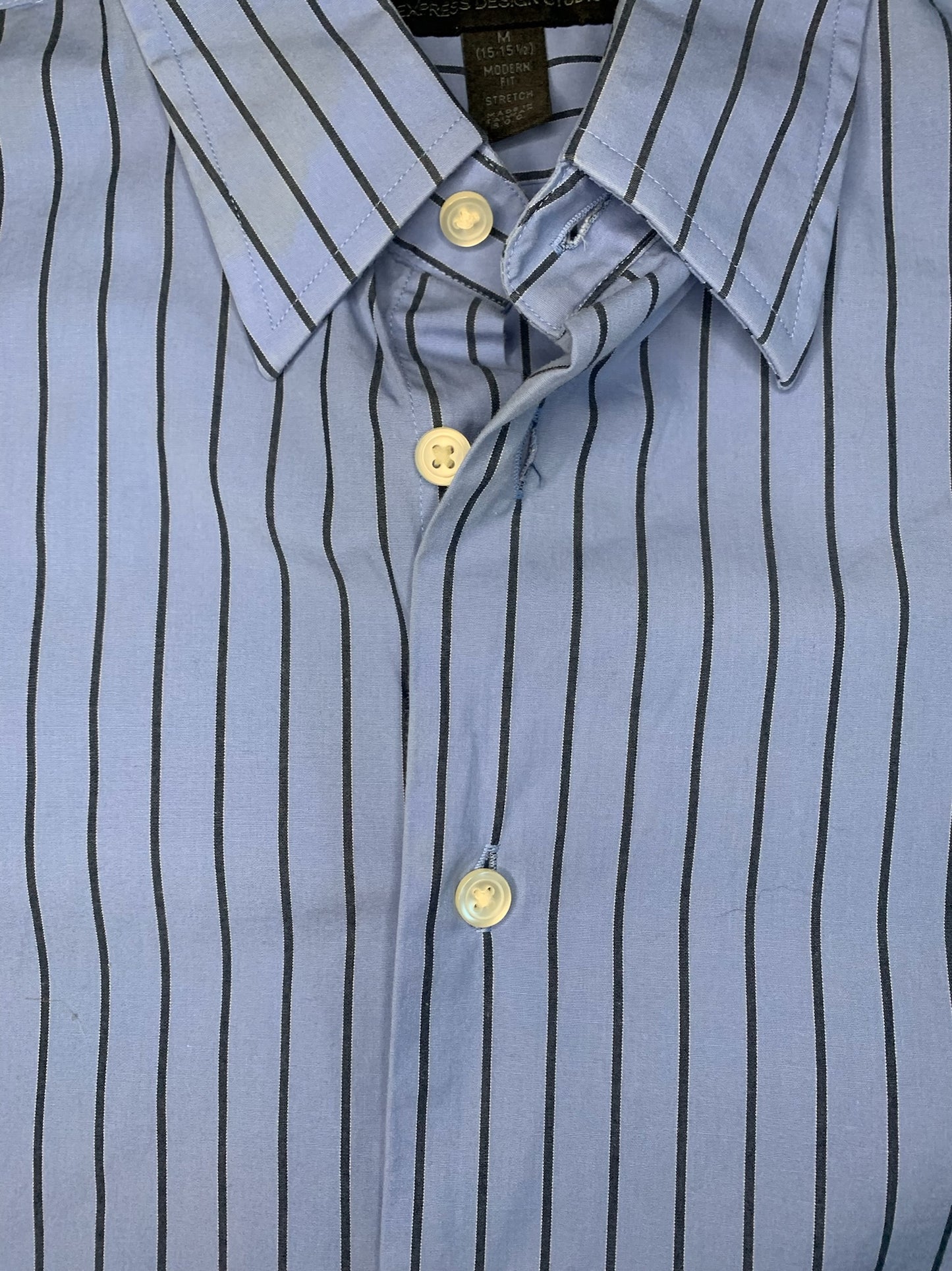 Blue Striped Button Up-Modern Fit- M (15-15 1/2)
