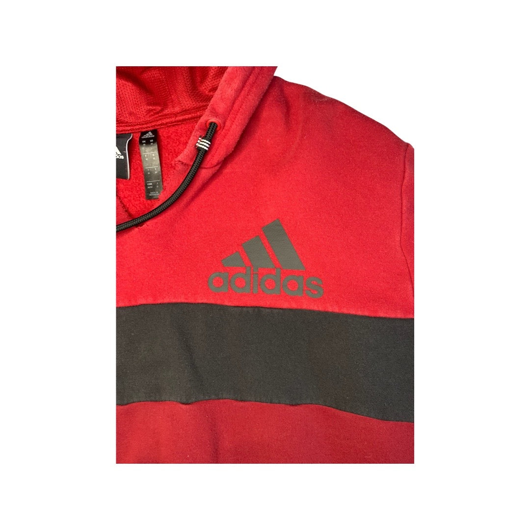 Adidas Red Ripped Neck Hoodie- The Adopted Closet
