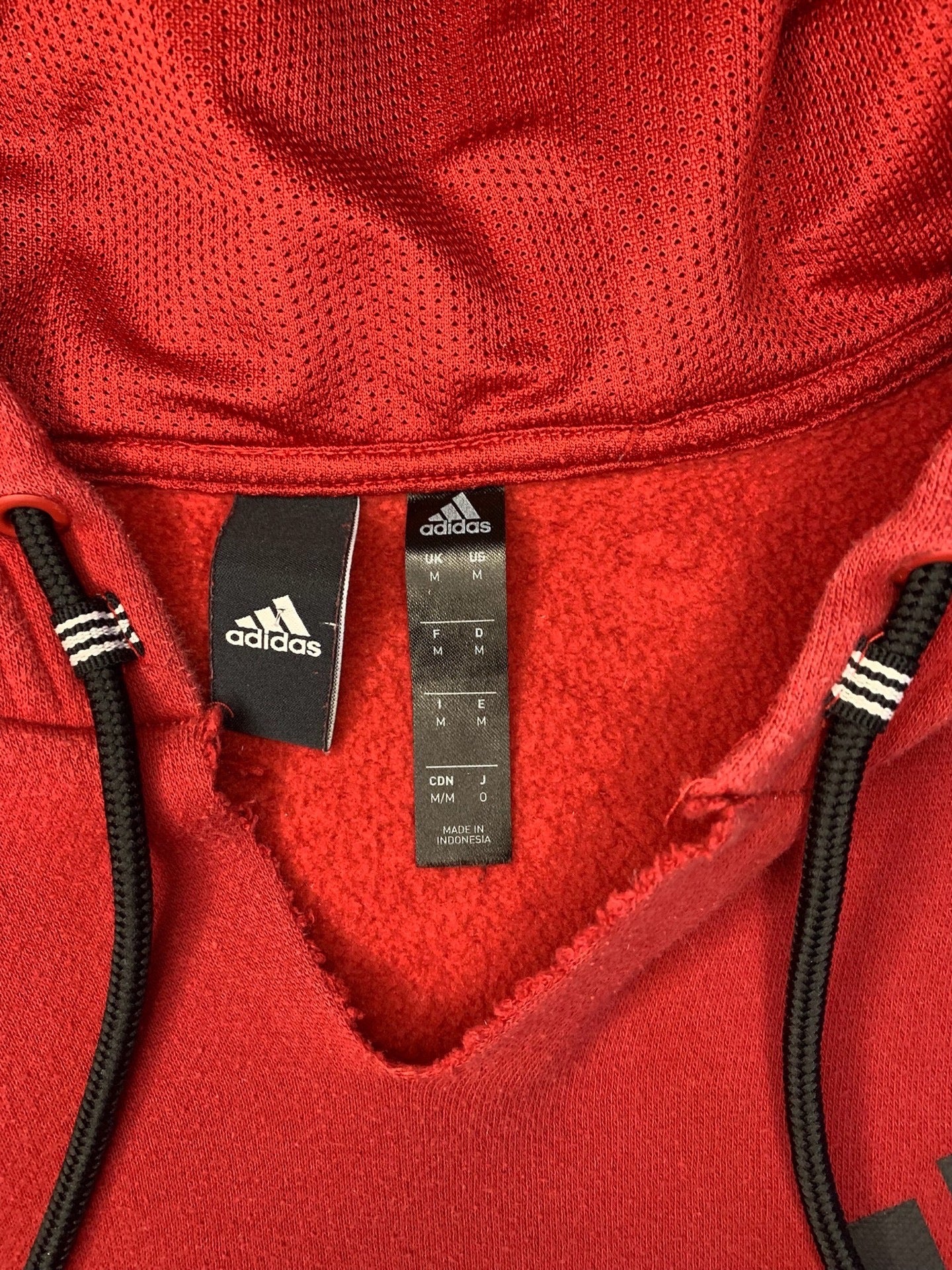 Adidas Red Ripped Neck Hoodie- M