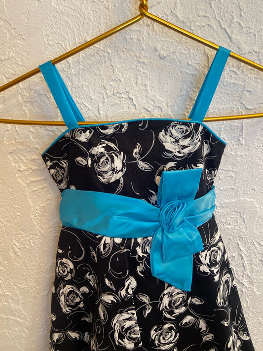 Blue and Black Rose Dress- Youth M (8)