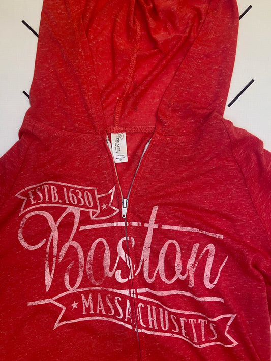 Boston Massachusetts Front Zip Long Sleeve Hoodie - M