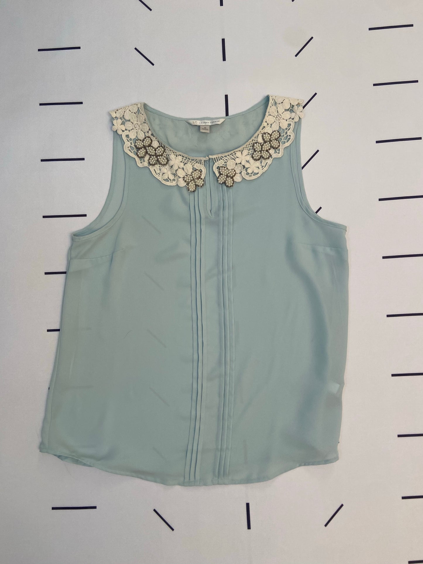 Aqua Sheer Lace Collar Tank- M