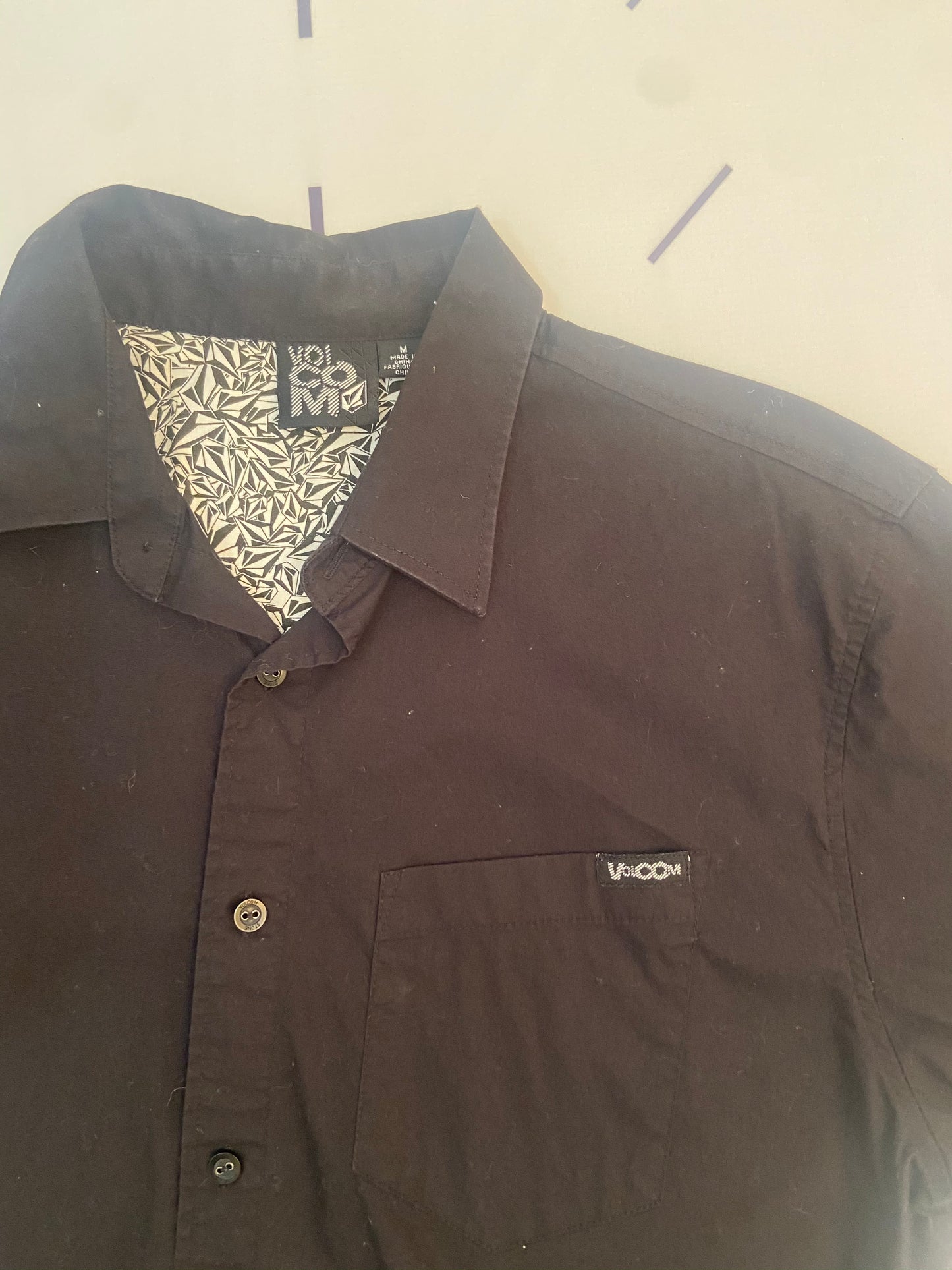 Black Short Sleeve Button Up- Youth M