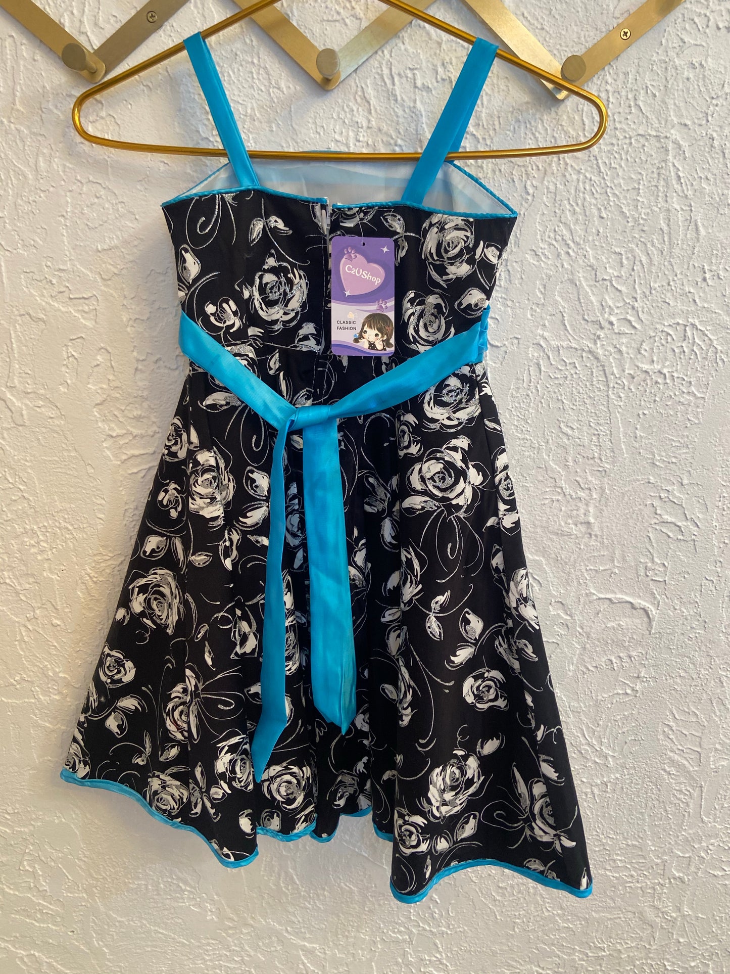 Blue and Black Rose Dress- Youth M (8)